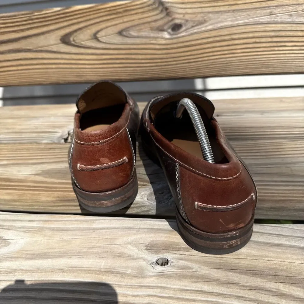 Johnston & Murphy Mens 9.5 Brown Leather Penny Loafers TruFoam Dress Shoes $155